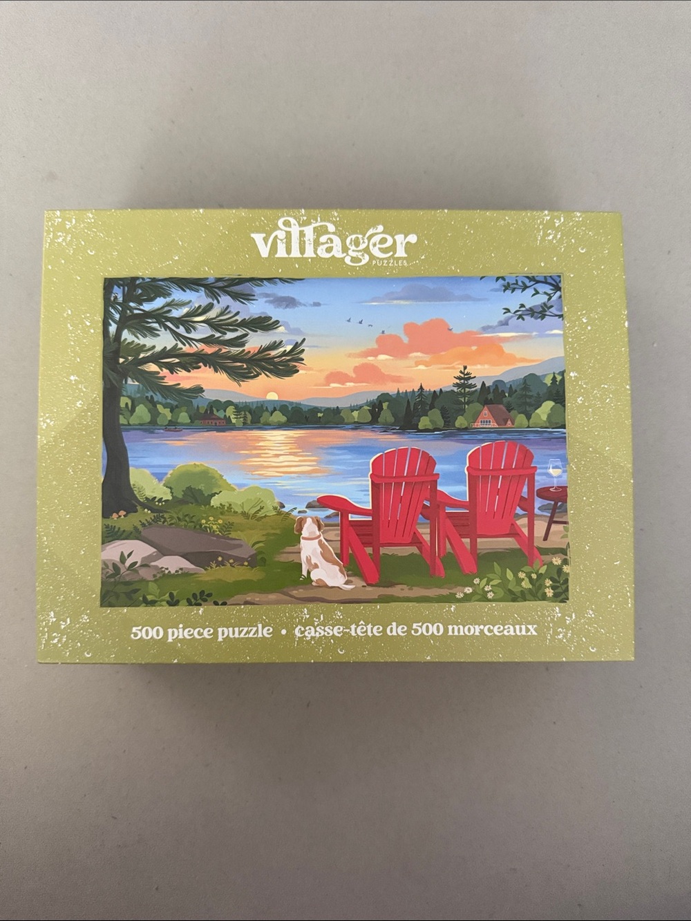 villager Puzzle: Red Adirondack Chairs by Blue Lake